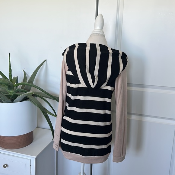 Women’s black and beige Striped Hoodie Sweater - Picture 5 of 6